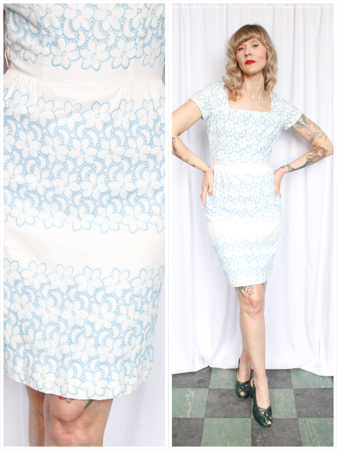 1950s Jerry Gilden Embroidered Sheath Dress - Small