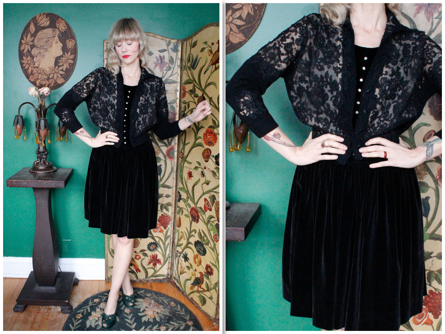 1950s Dalton Cashmere & Lace Cardigan - Large
