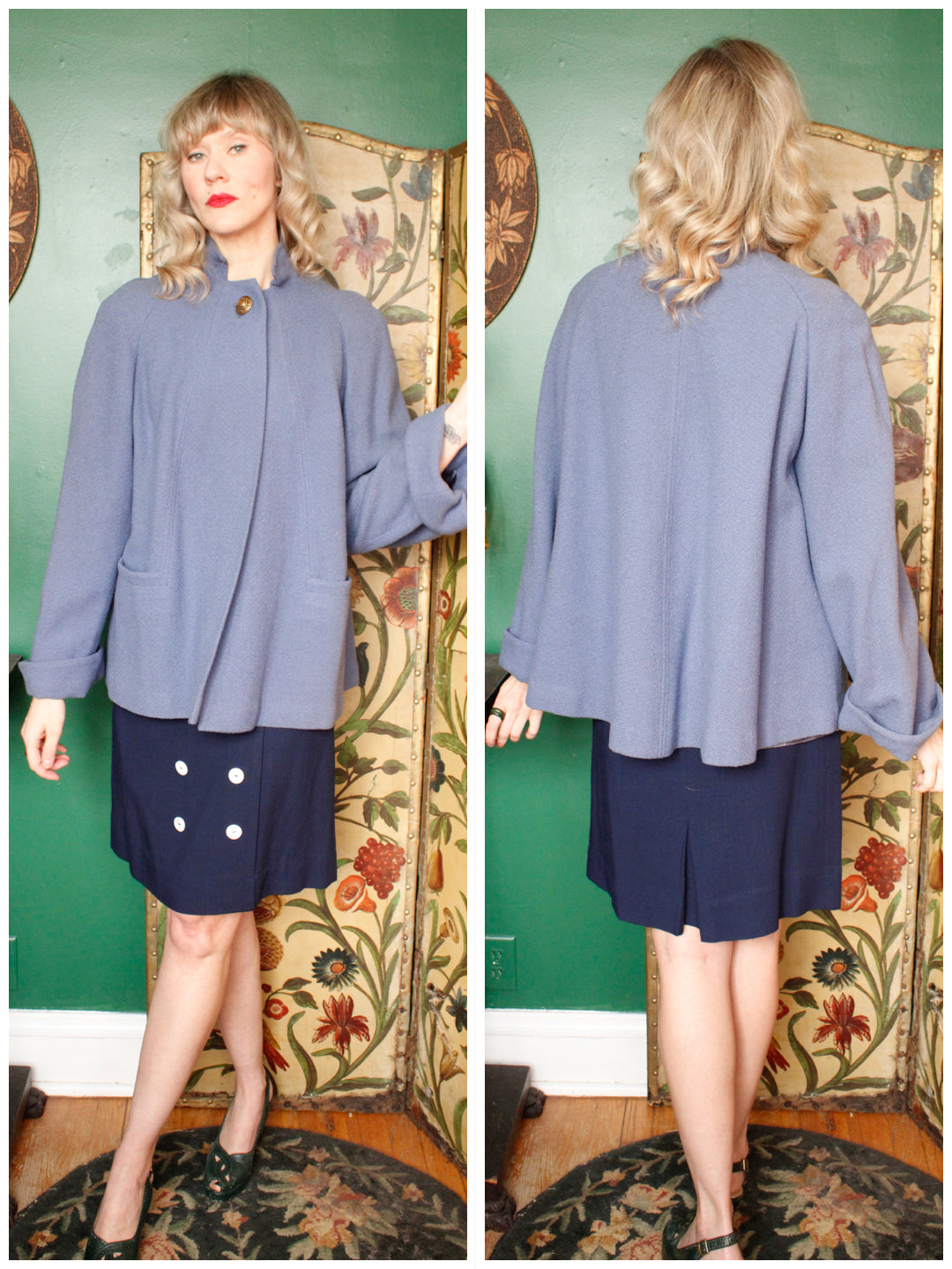 1950s Marki Wool Periwinkle Swing Coat