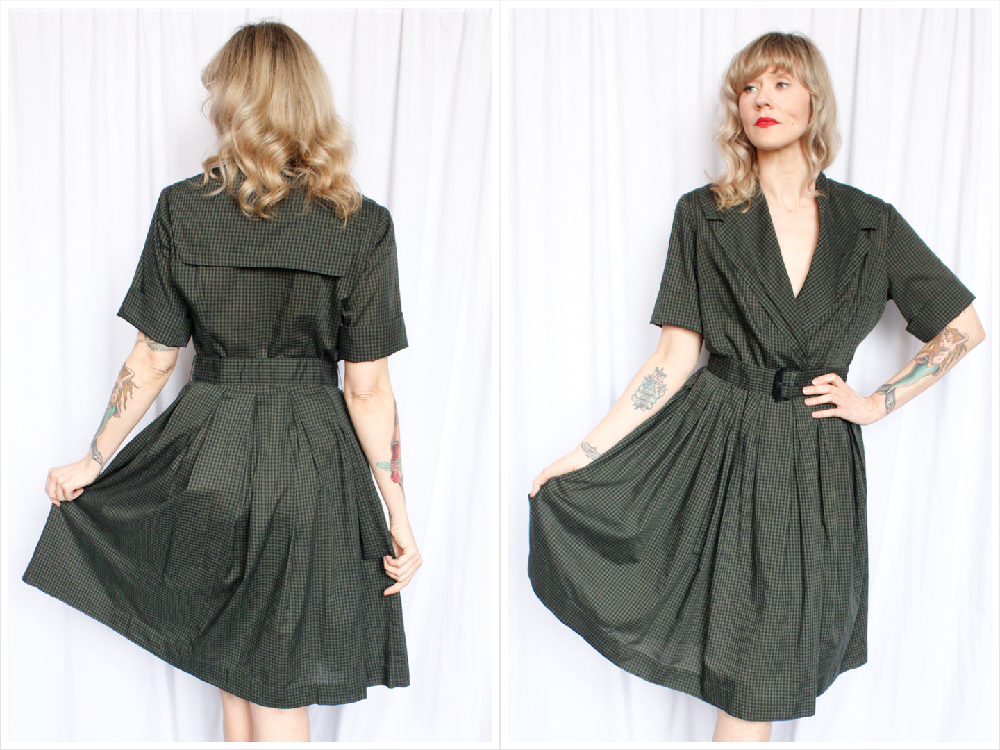1960s Nancy Greer Plaid Dacron Dress - Medium