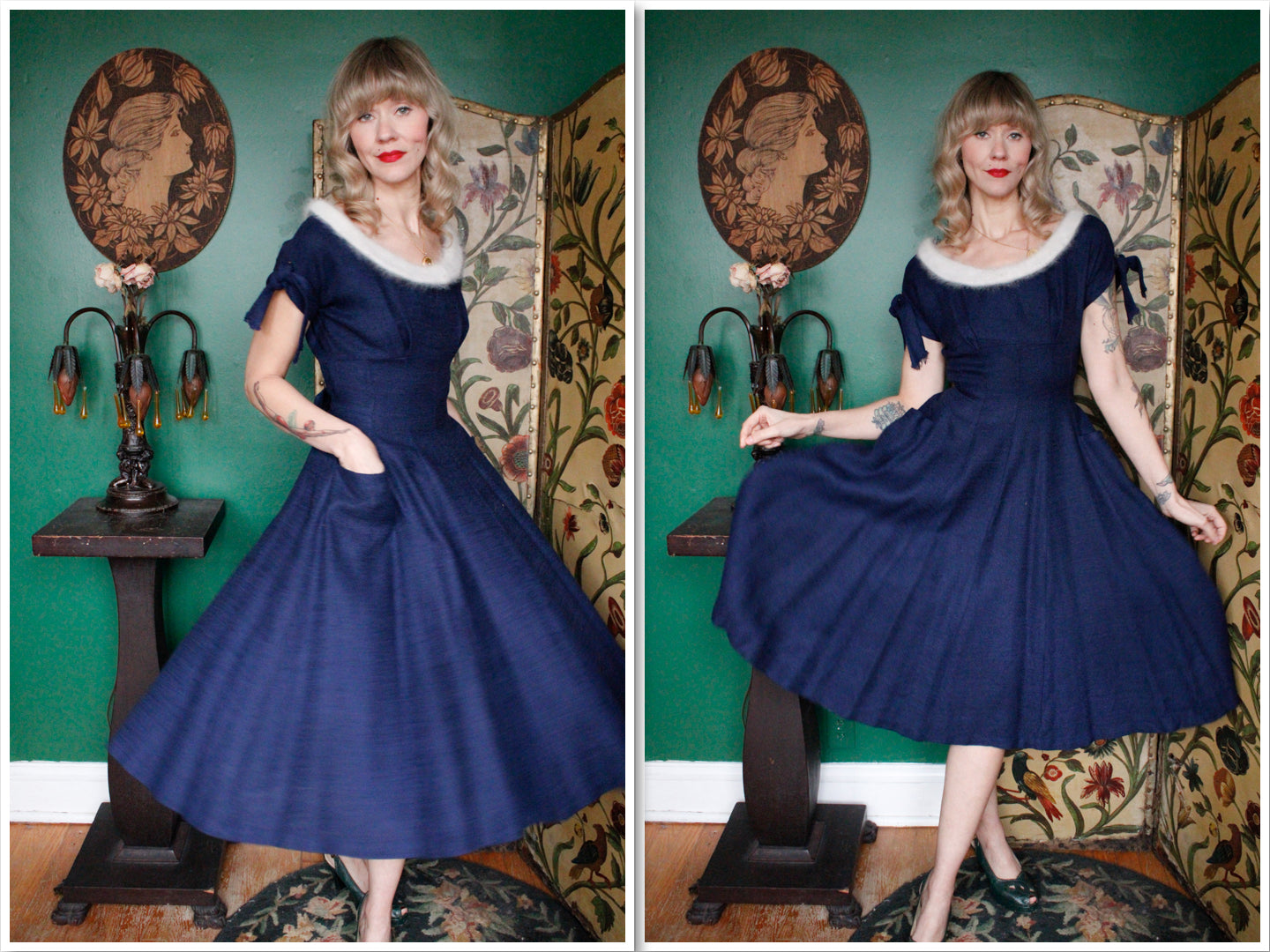 1950s Sapphire Blue Swing Dress with Mohair