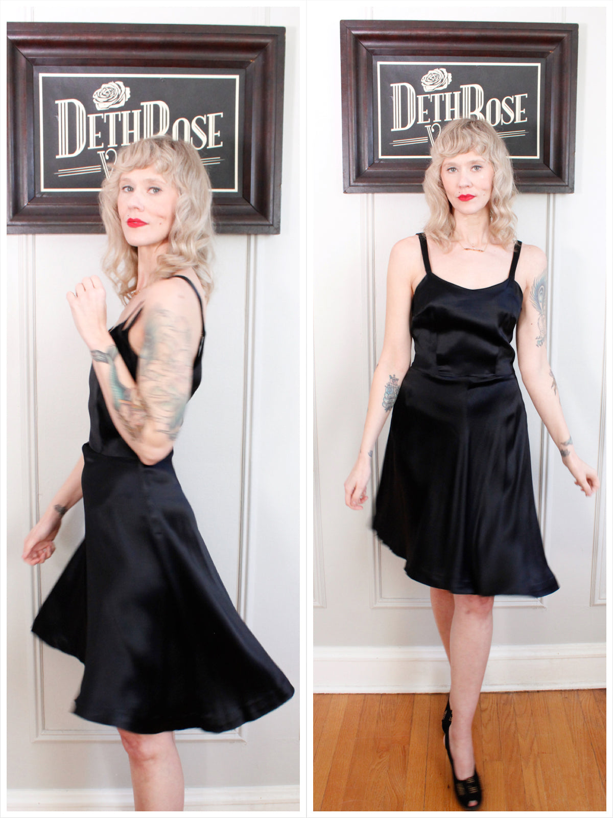 1950s Silk Satin LBD Cocktail Dress - Small