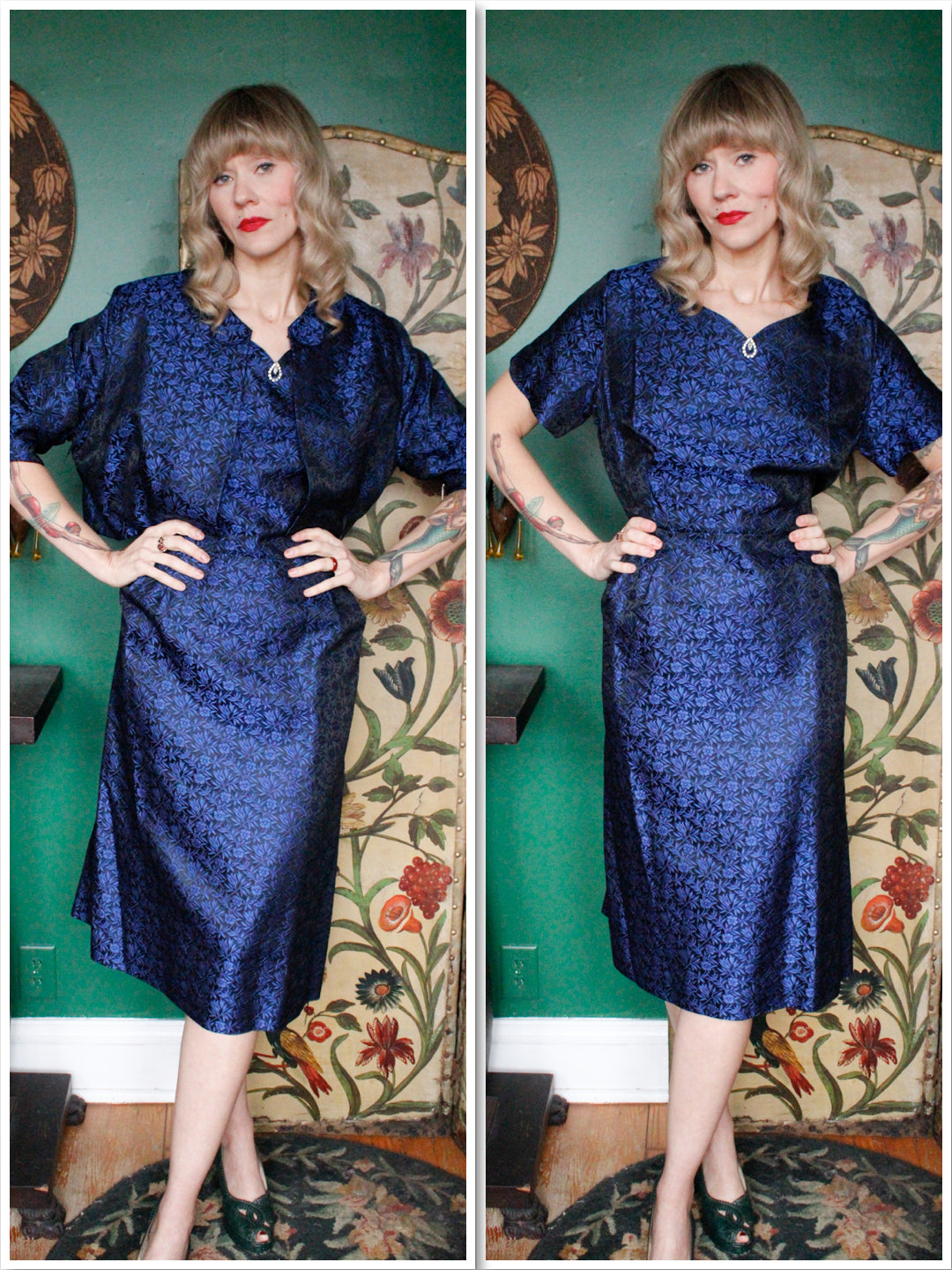 1950s NOS Floral Brocade Sheath Dress & Jacket