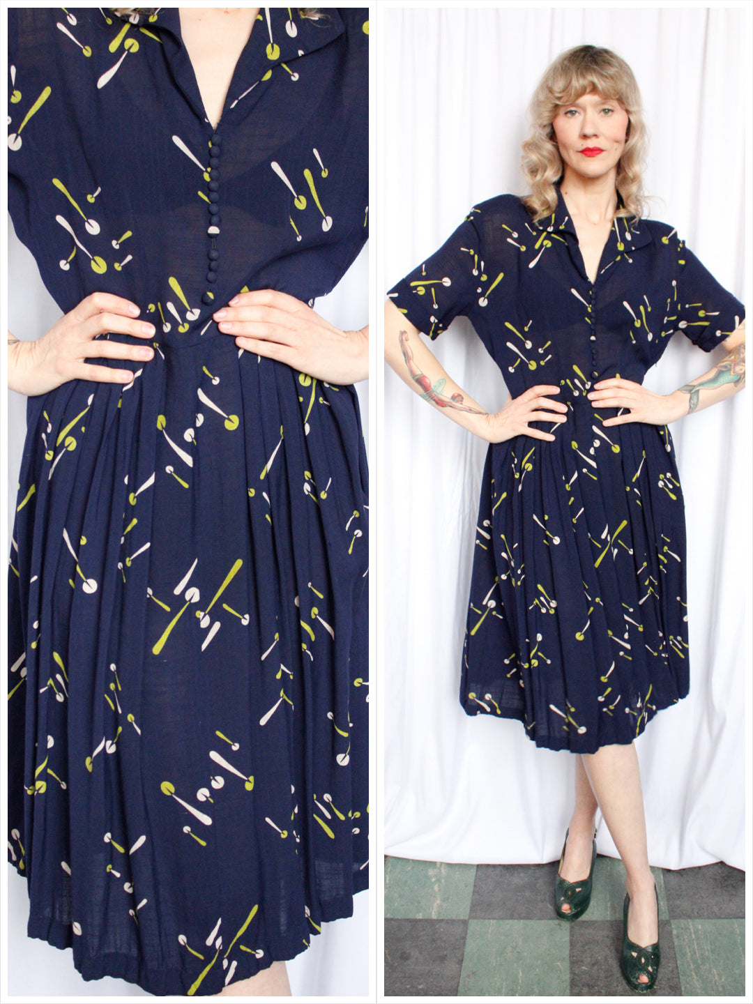 1950s Atomic Print Cotton Dress - Large