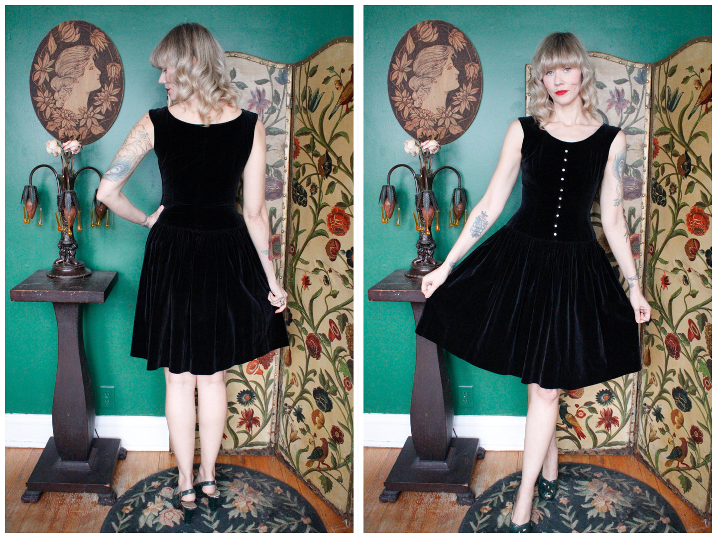 1950s Bobbie Brooks Black Velvet Dress - Small