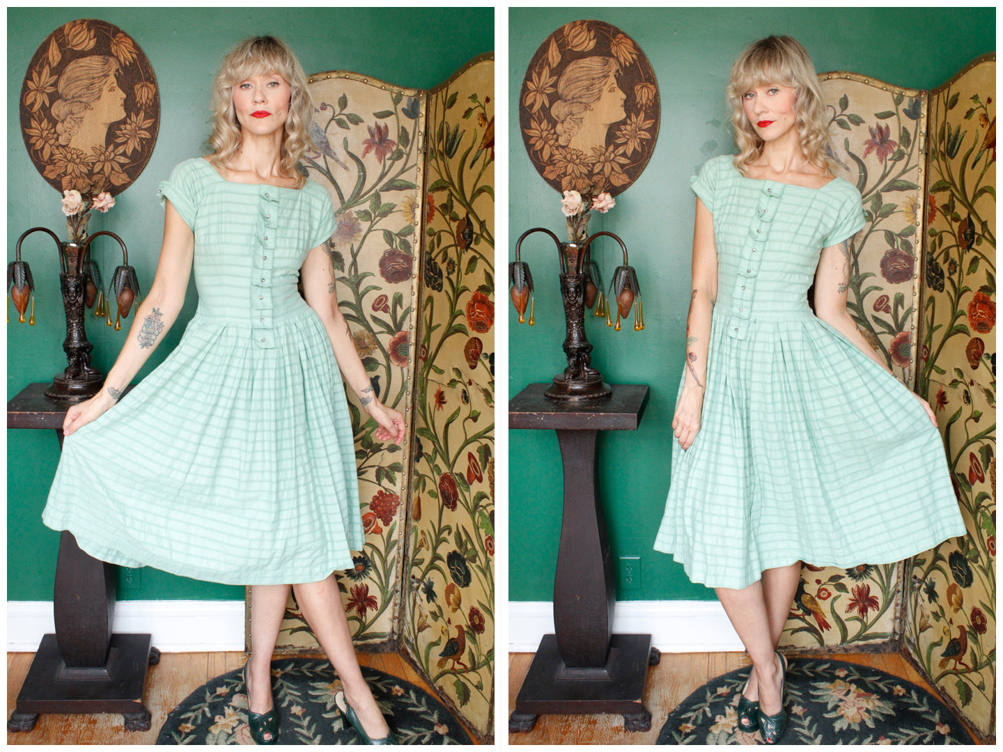 1950s Celadon Cotton Day Dress