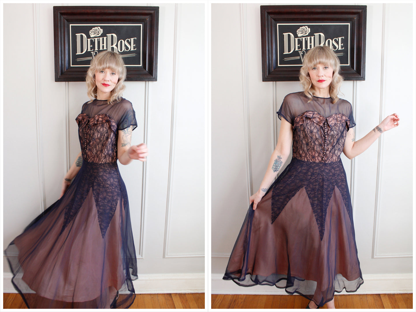 1950s Sweetheart Lace & Mesh Dress - Medium