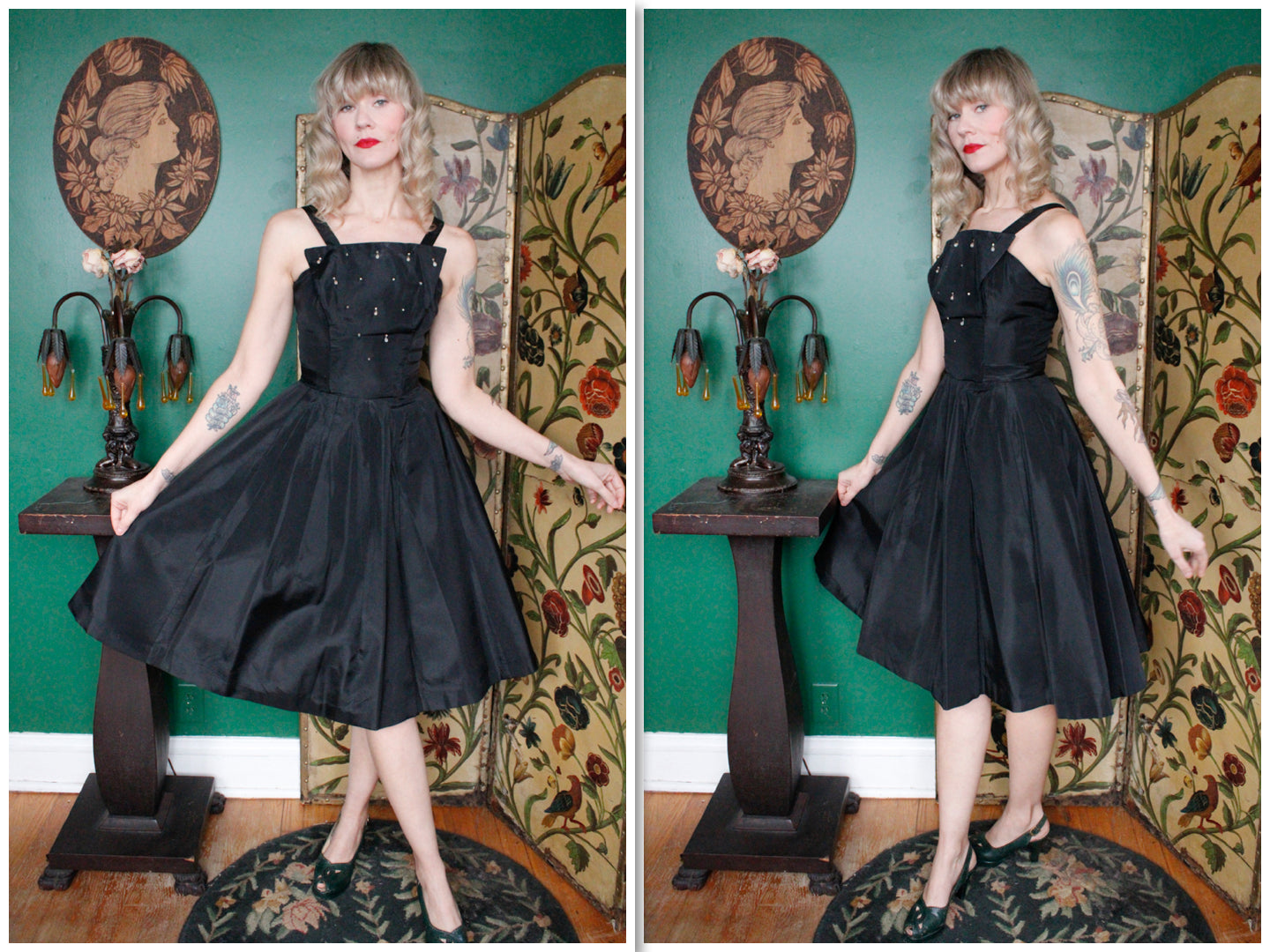 1950s Pearly Dew Drops Taffeta Dress - Xsmall