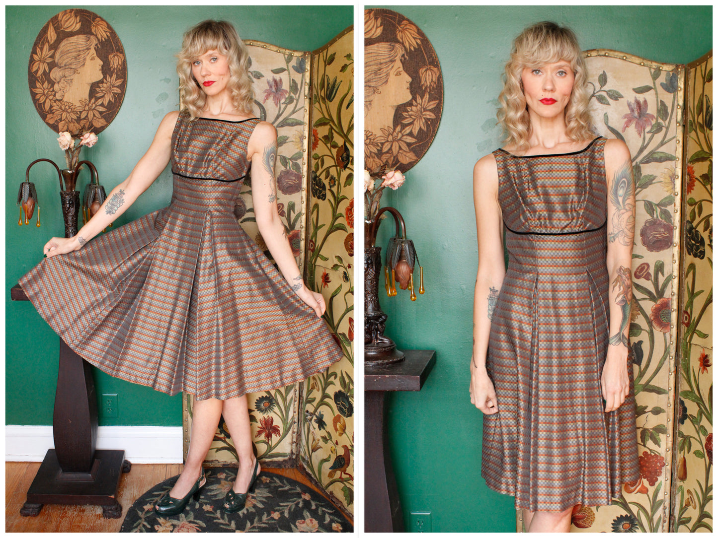 1950s Silk Plaid Mary Moffat Dress