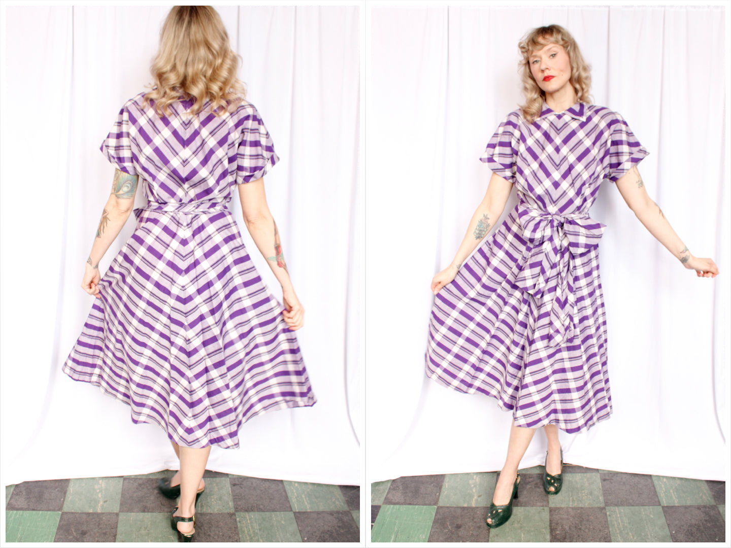 1950s Annetta Purple Plaid Dress - M/L