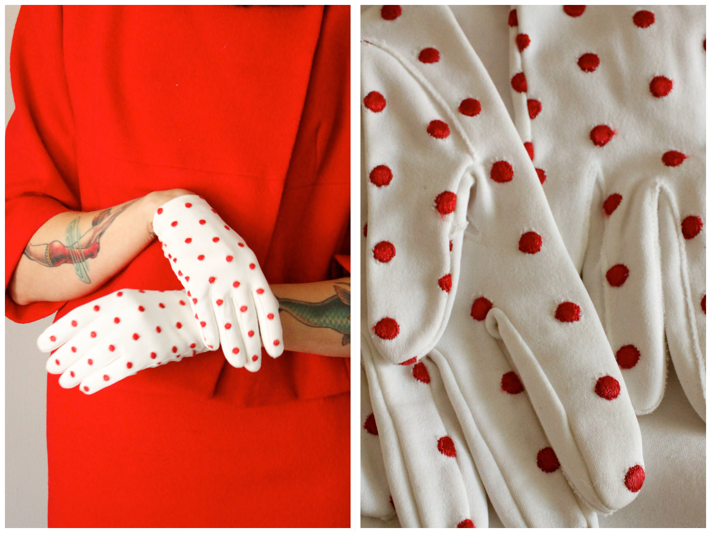 1950s polka Dot Cotton Gloves