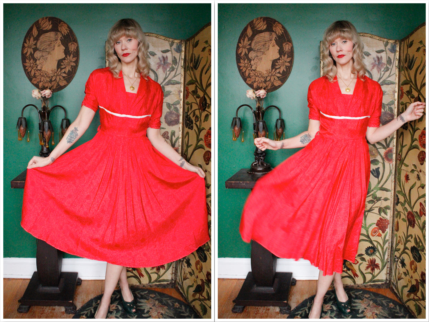 1950s Ruby Red Snowflake Dress