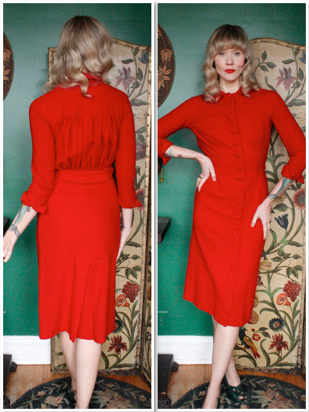 1950s Red Vixen Wool Sheath Dress