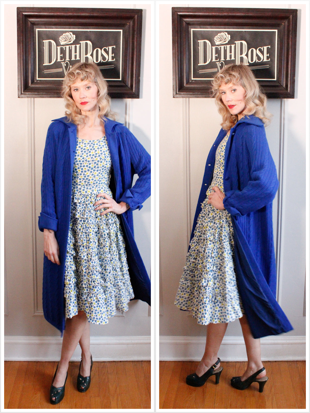 1960s Bright Blue Cozy Sweater Coat - Large
