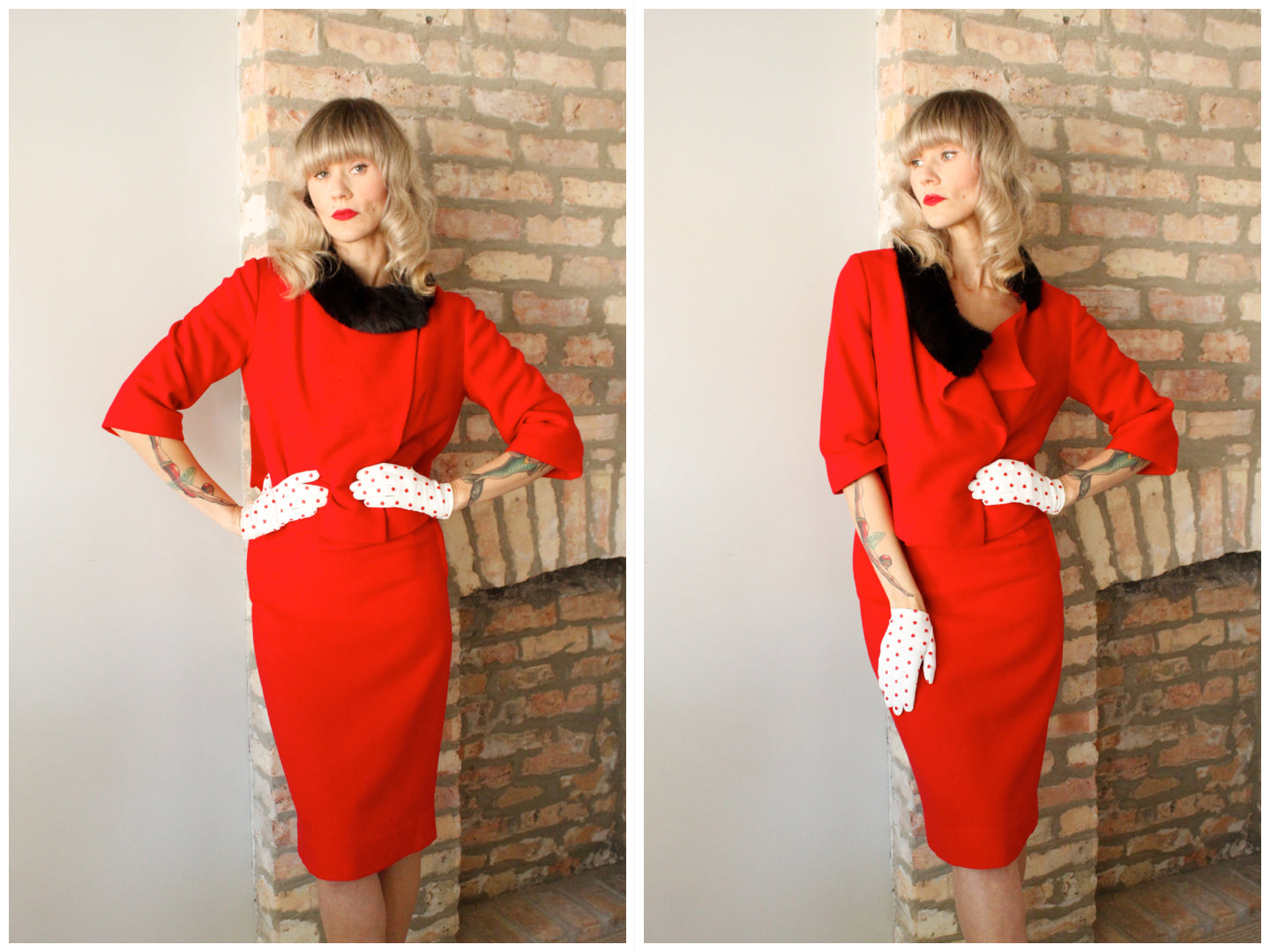 1960s Red Wool & Mink Lilli Ann Suit