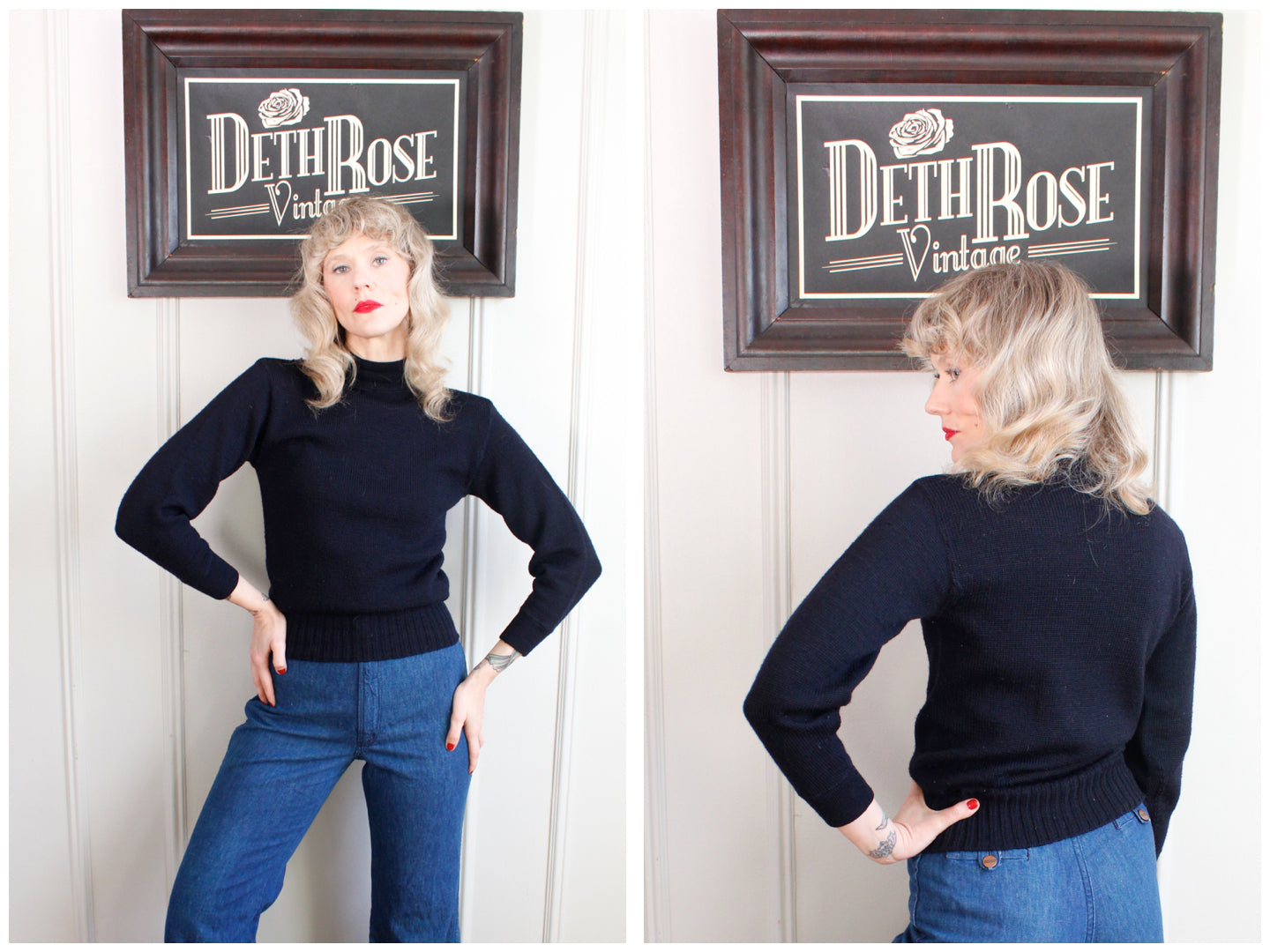 1940s Wool USN WWII Sweater - S/M