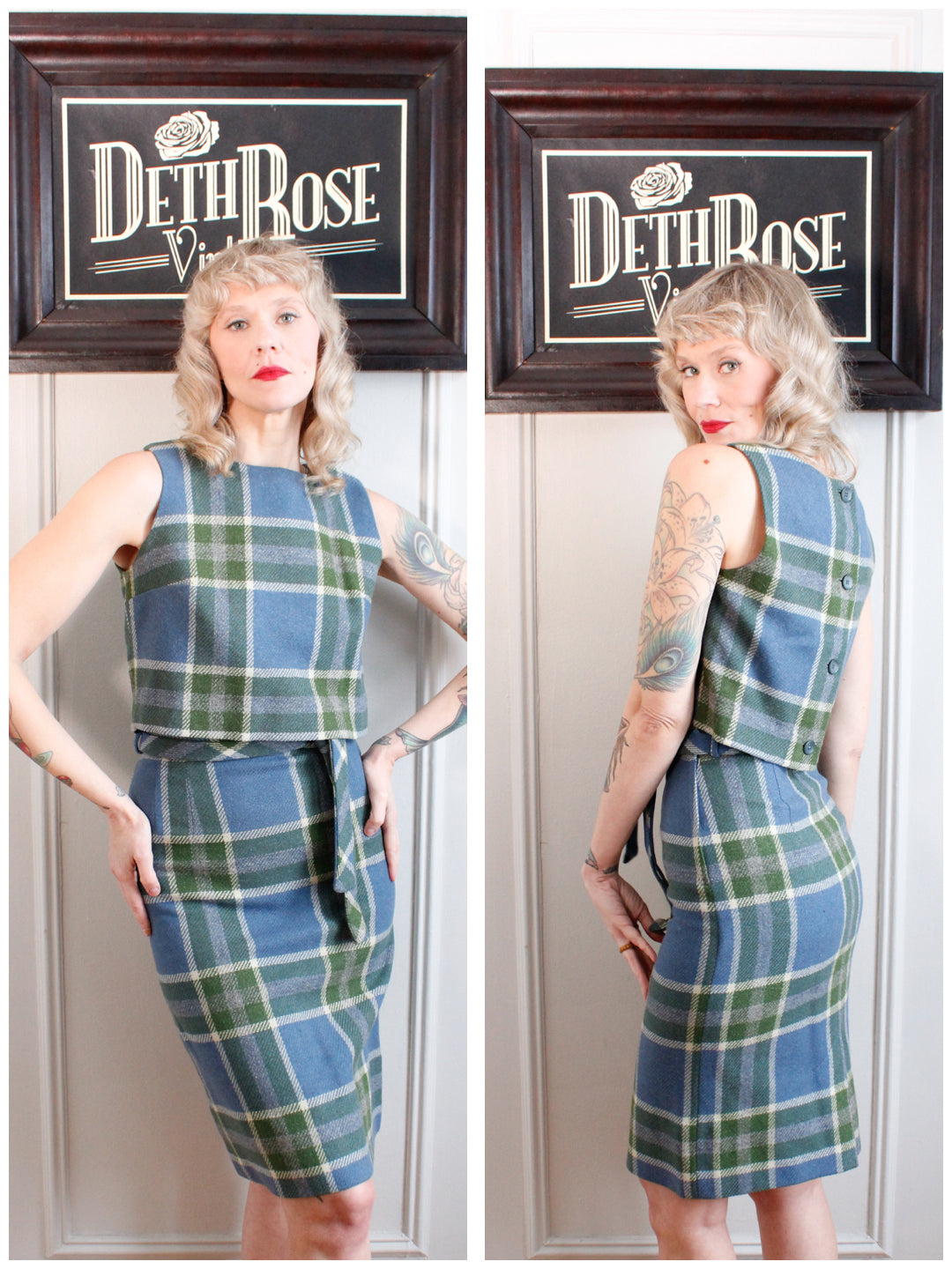 1960s Petti Plaid Wool Top & Skirt Set - Xsmall