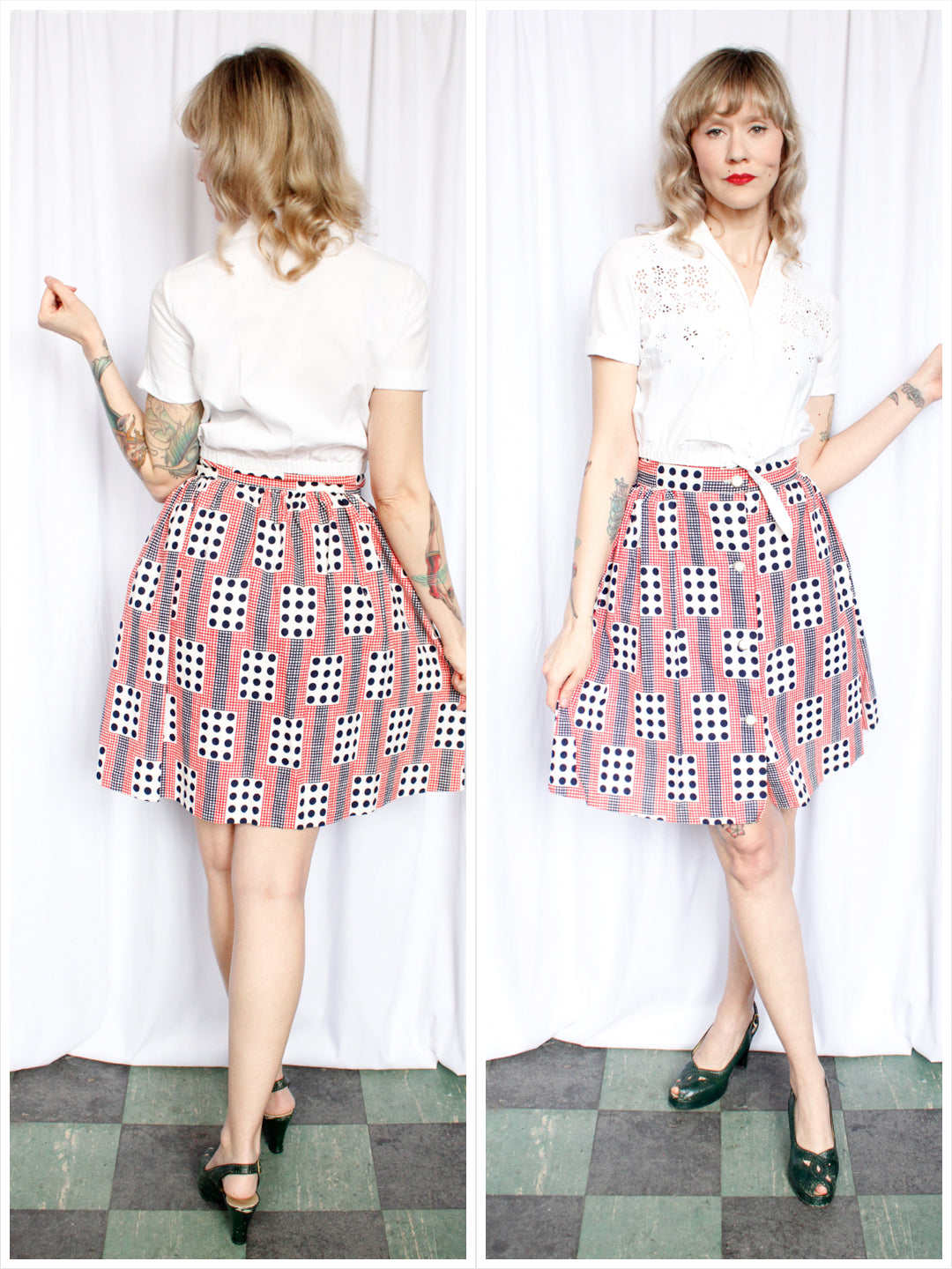 1960s Domino Cotton Skirt - Small