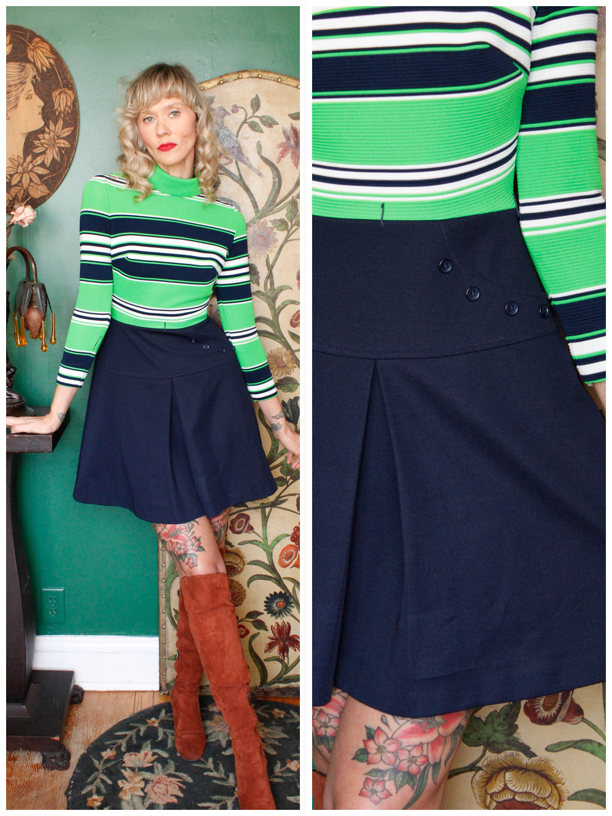 1960s Striped Knit Mod Mini dress