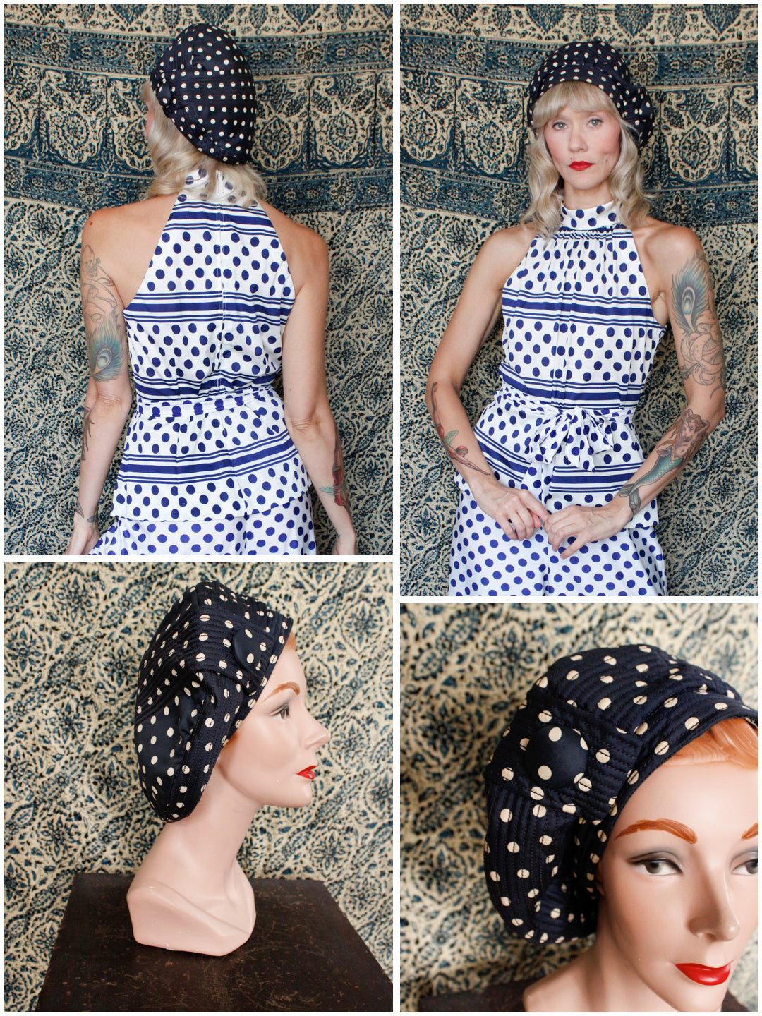 Late 1960s/Early 1970s Silk Polka Dot Hat