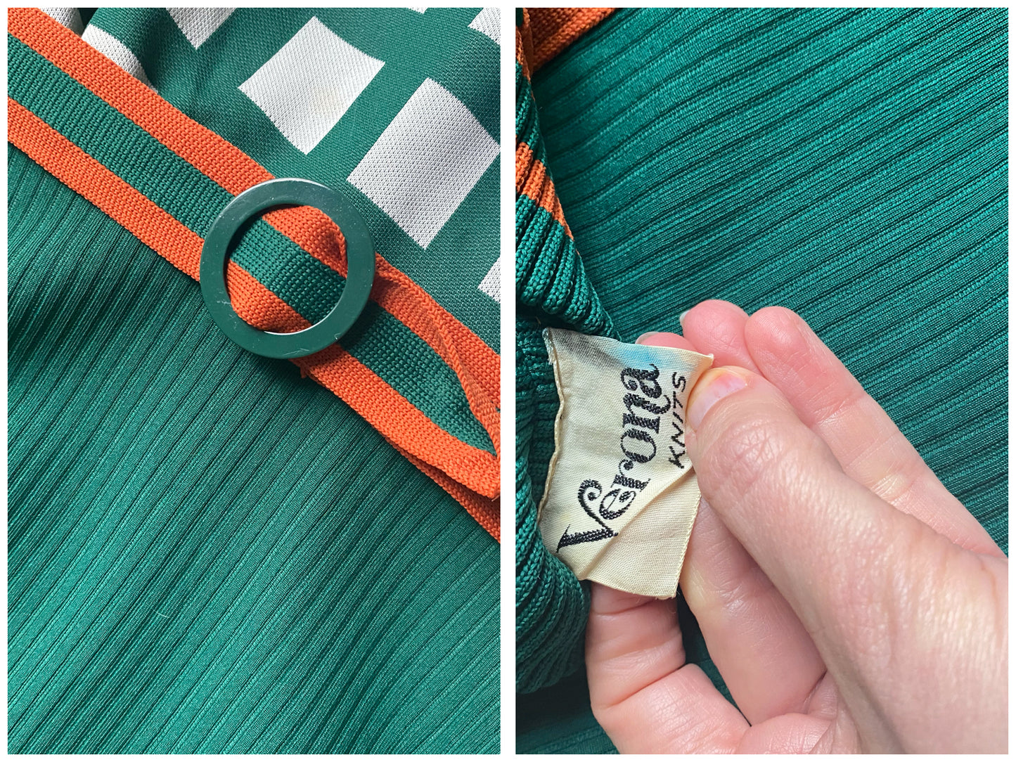 Late 1960s Green & Orange Micro Mini Verona Knits Dress