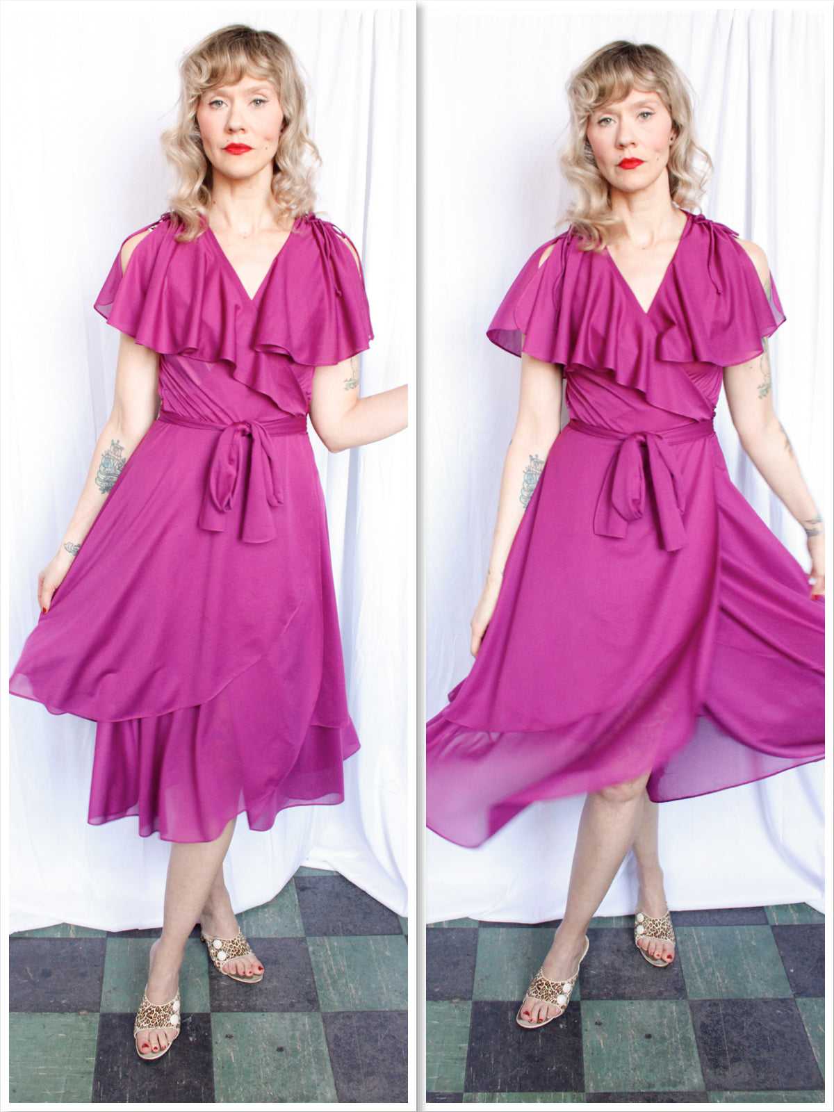 1970s Purple Wrap Disco Dress - S/M