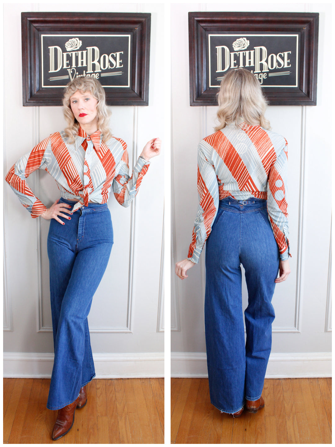 1970s Wide Leg High Waist Denim Jeans - 25"