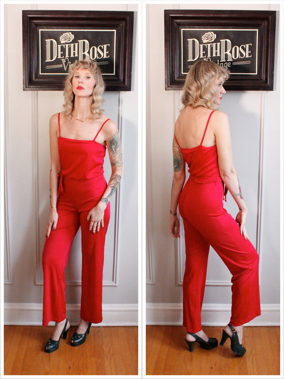 1970s Berry Jersey Jumpsuit - Xsmall Petite