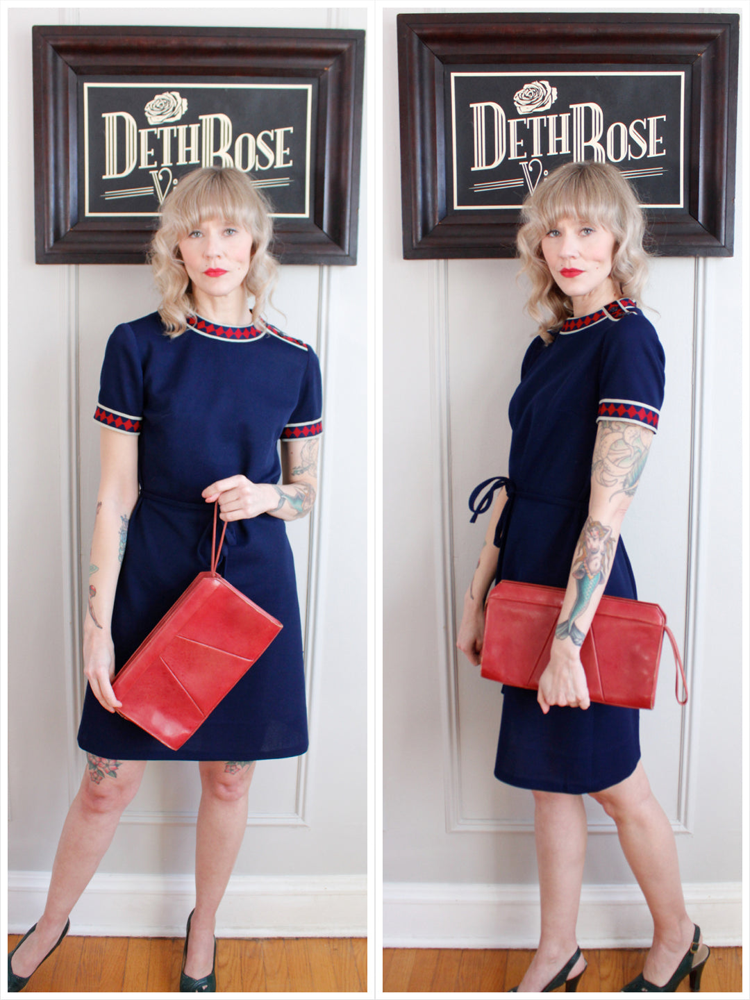 1970s Leather Red Wristlet Clutch