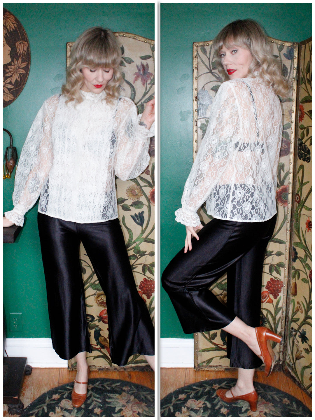 1970s White Lace Blouse