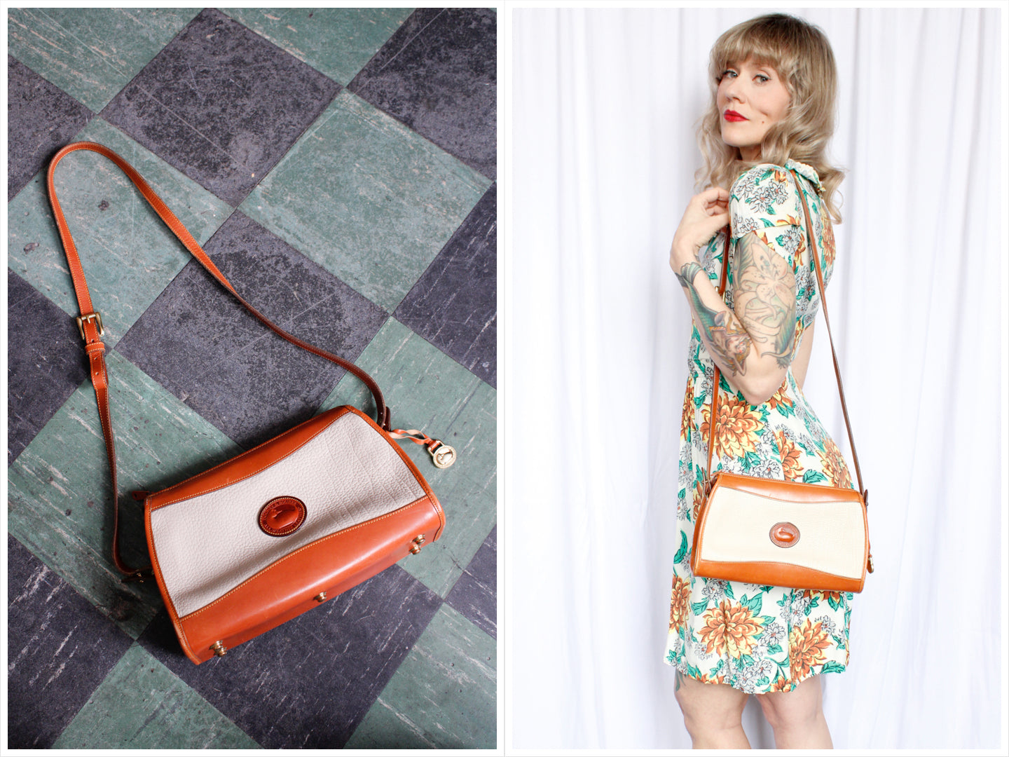 1980s Dooney & Bourke White & Tan Leather Handbag