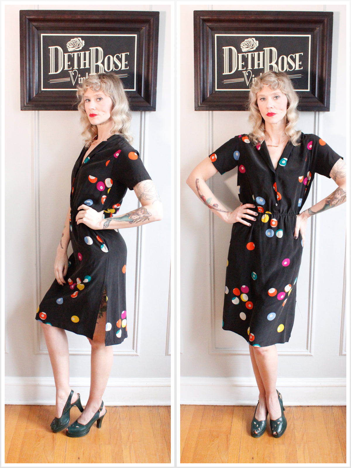 1980s Jack McQueen Pool Ball Silk Dress - S/M