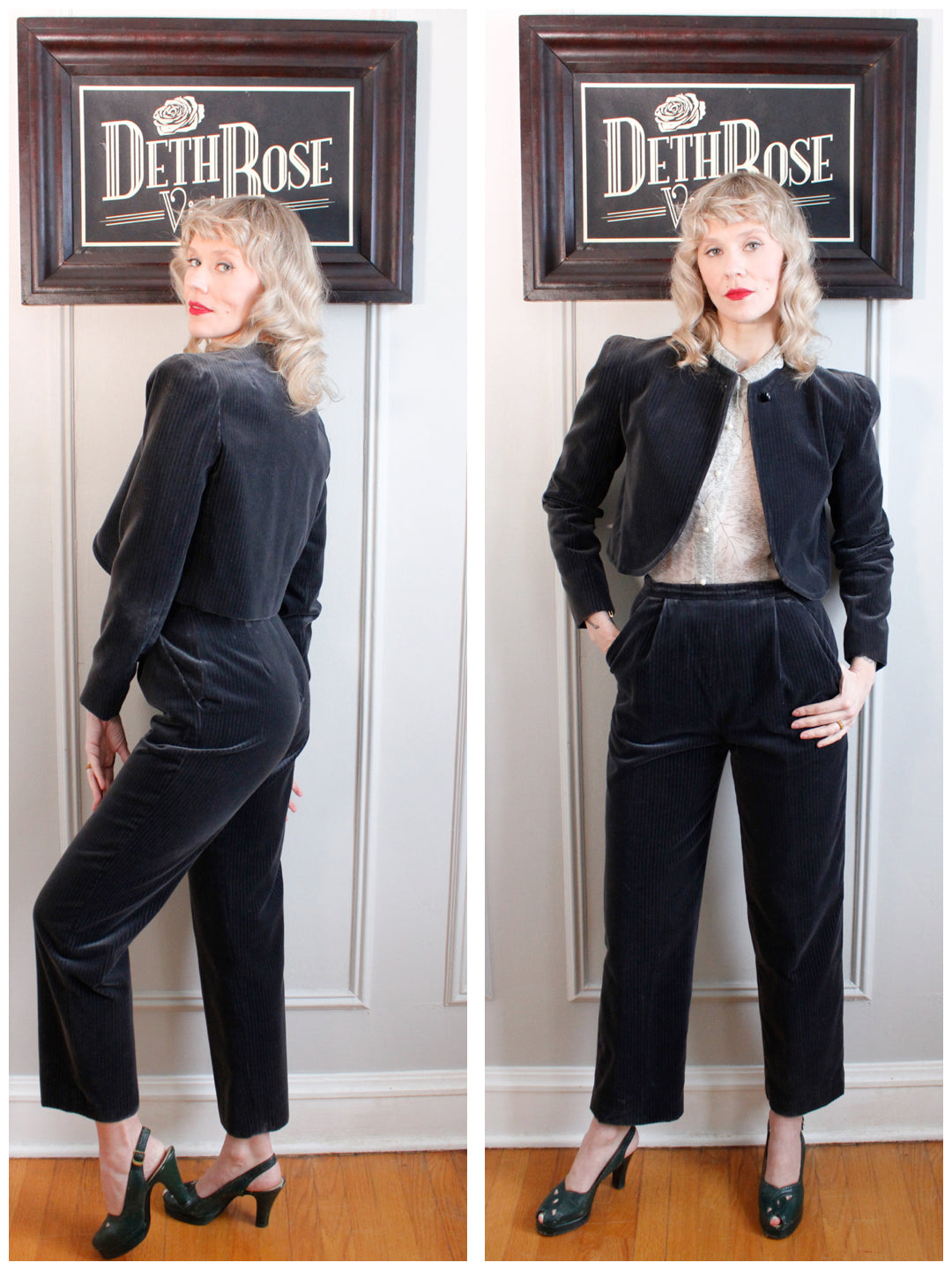 1980s Corduroy Gray 2pc Pant Suit - Small