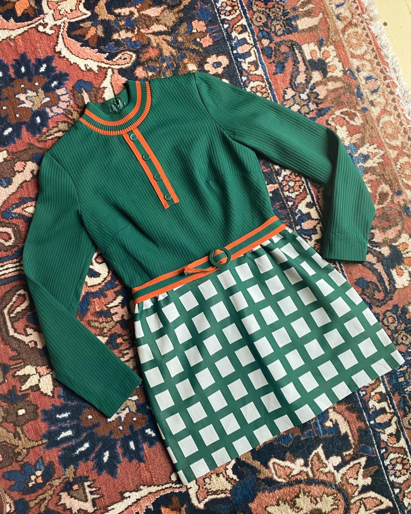 Late 1960s Green & Orange Micro Mini Verona Knits Dress