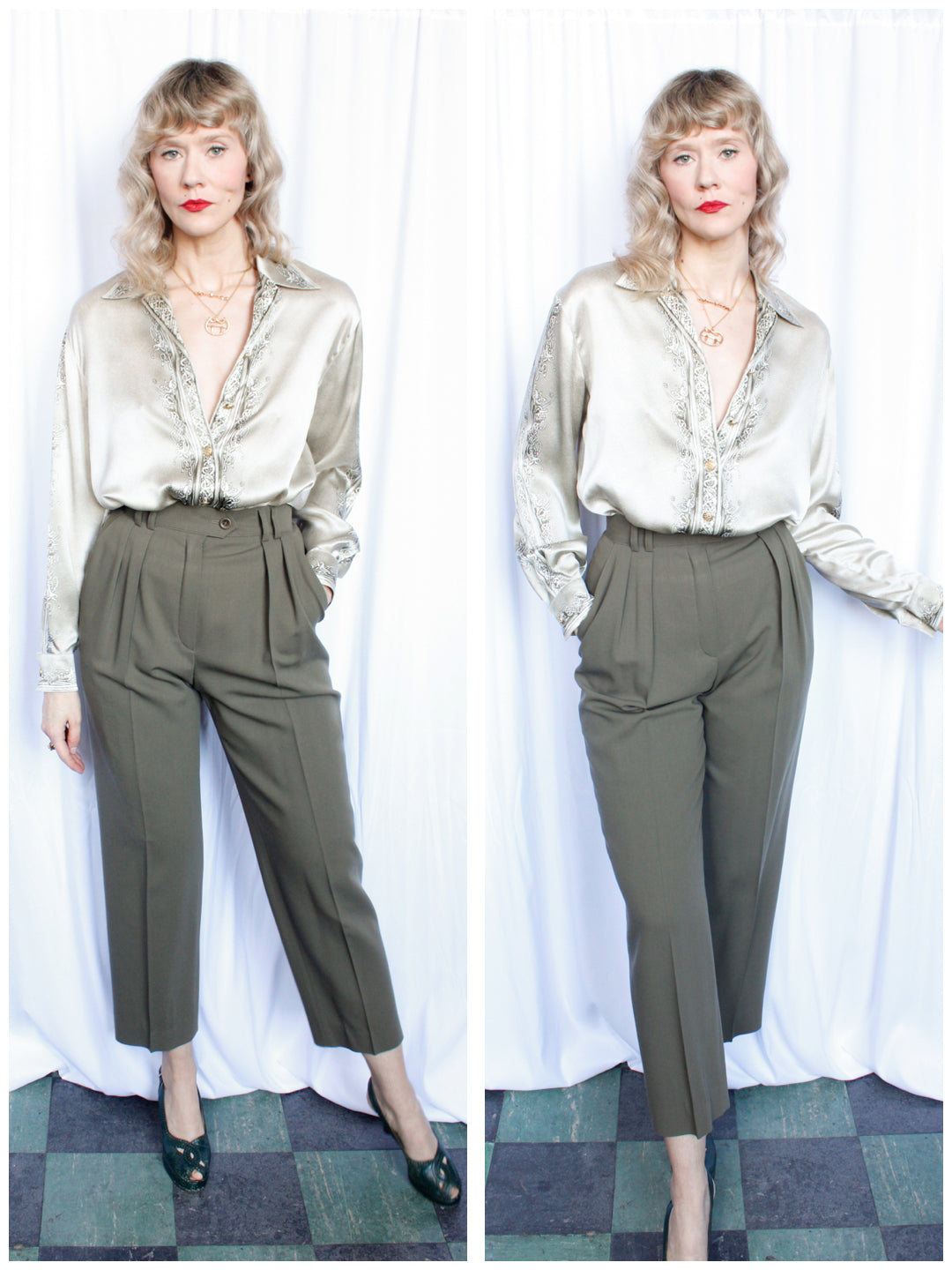 1990s Green Escada Pleated Pant - Small