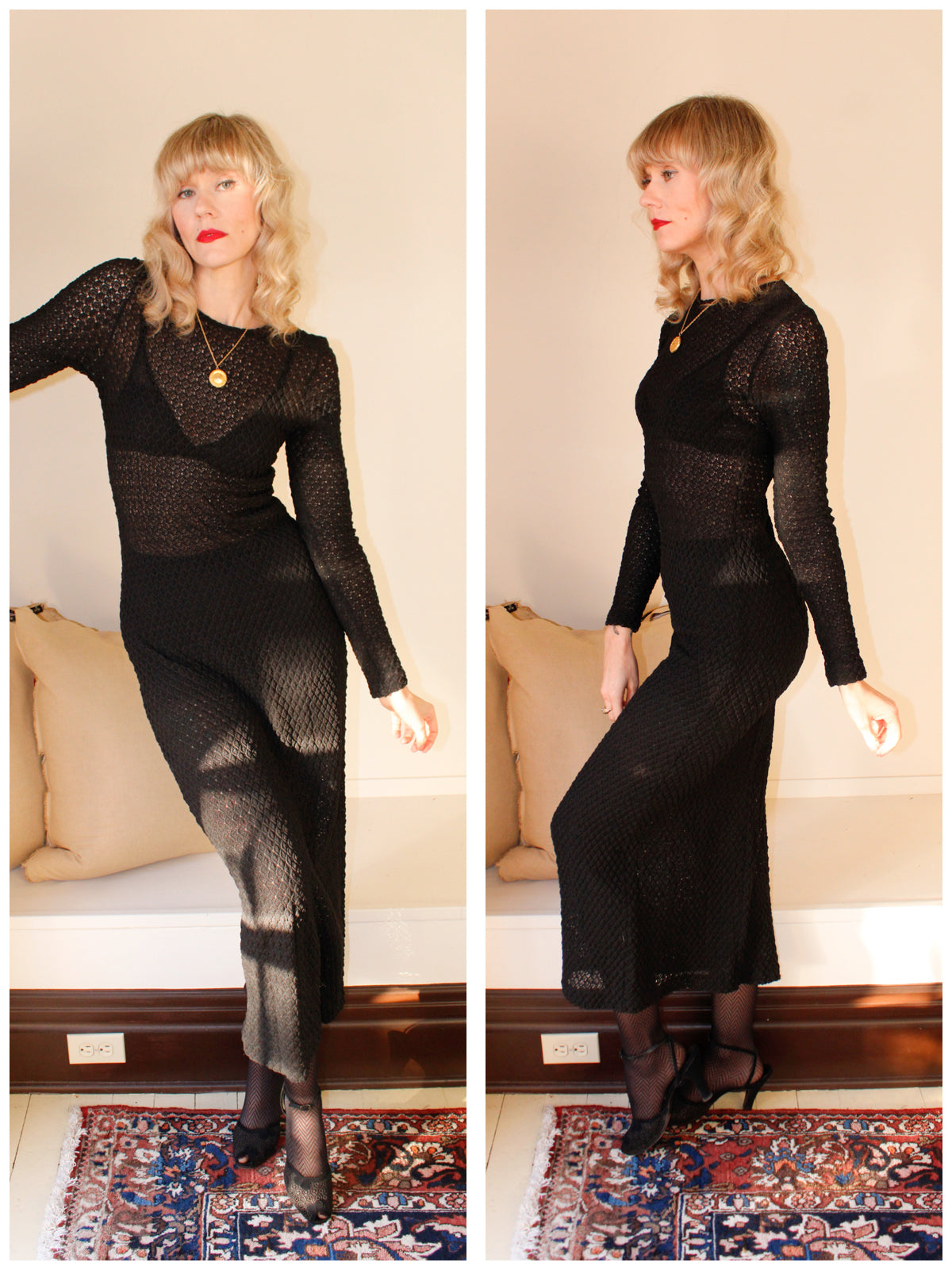 1990s TAHARI Black Knit Dress - S/M