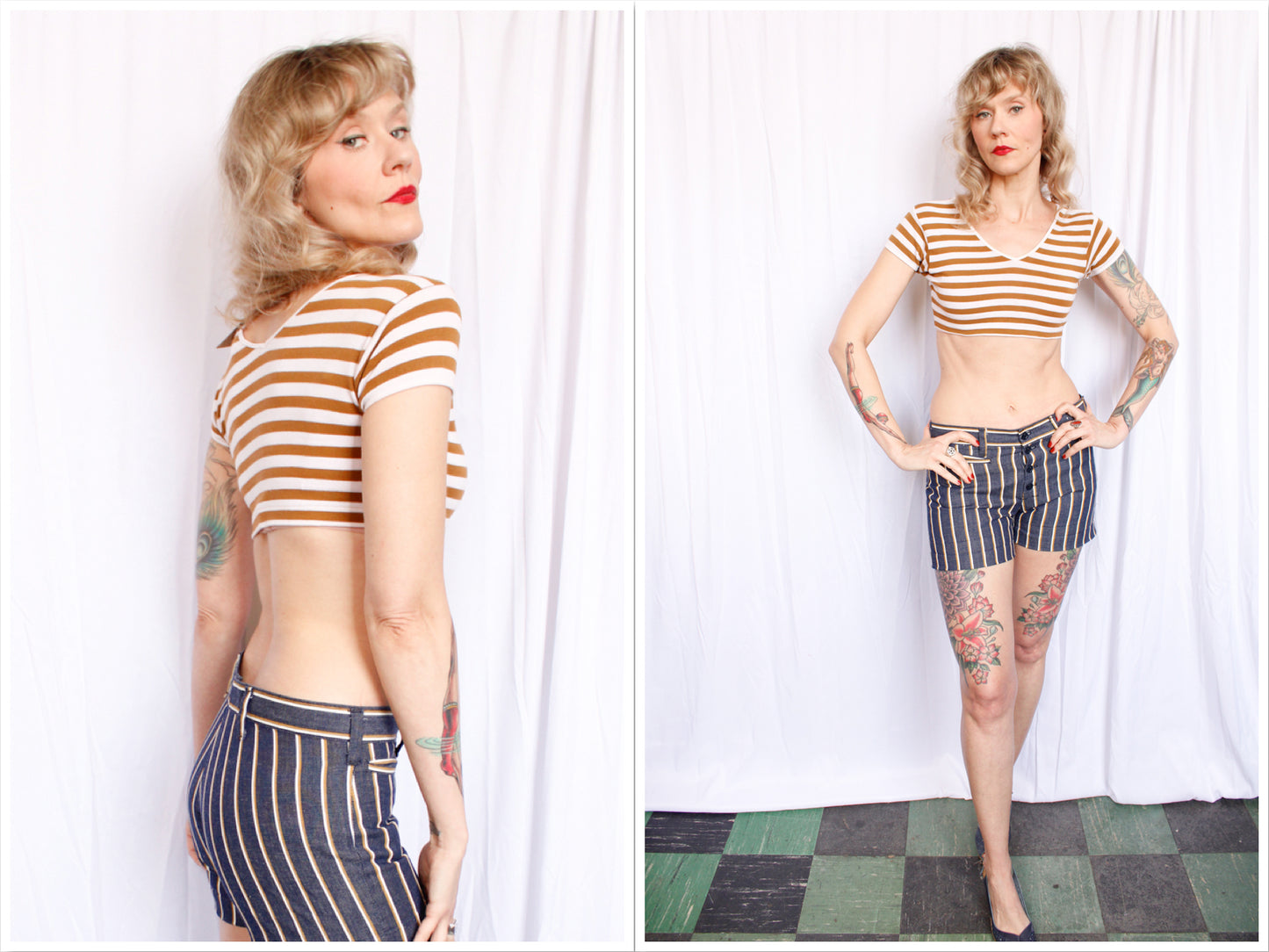 1990s Striped Collage Crop Top - Small