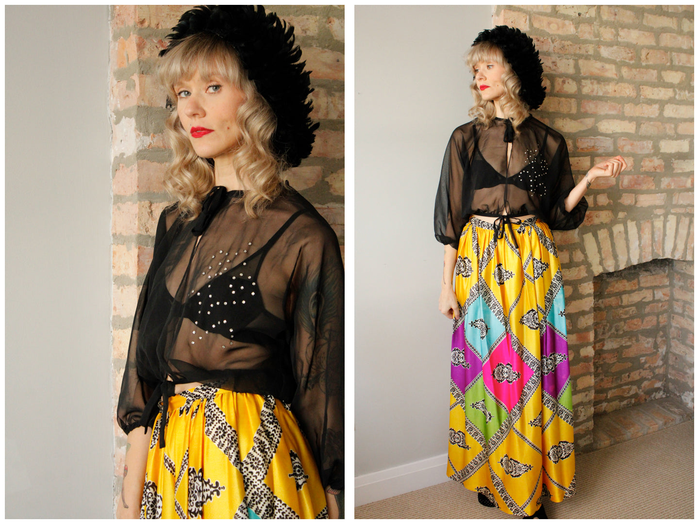 1970s Sheer Rhinestone Cropped Blouse