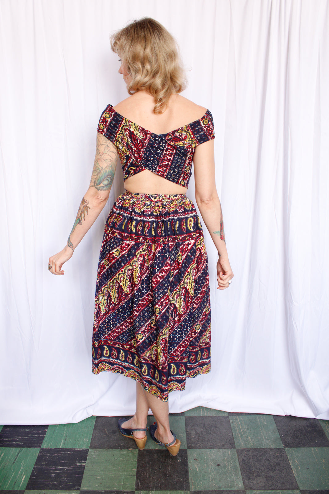 1940s Convertible 9-way Batik Summer Dress - XS