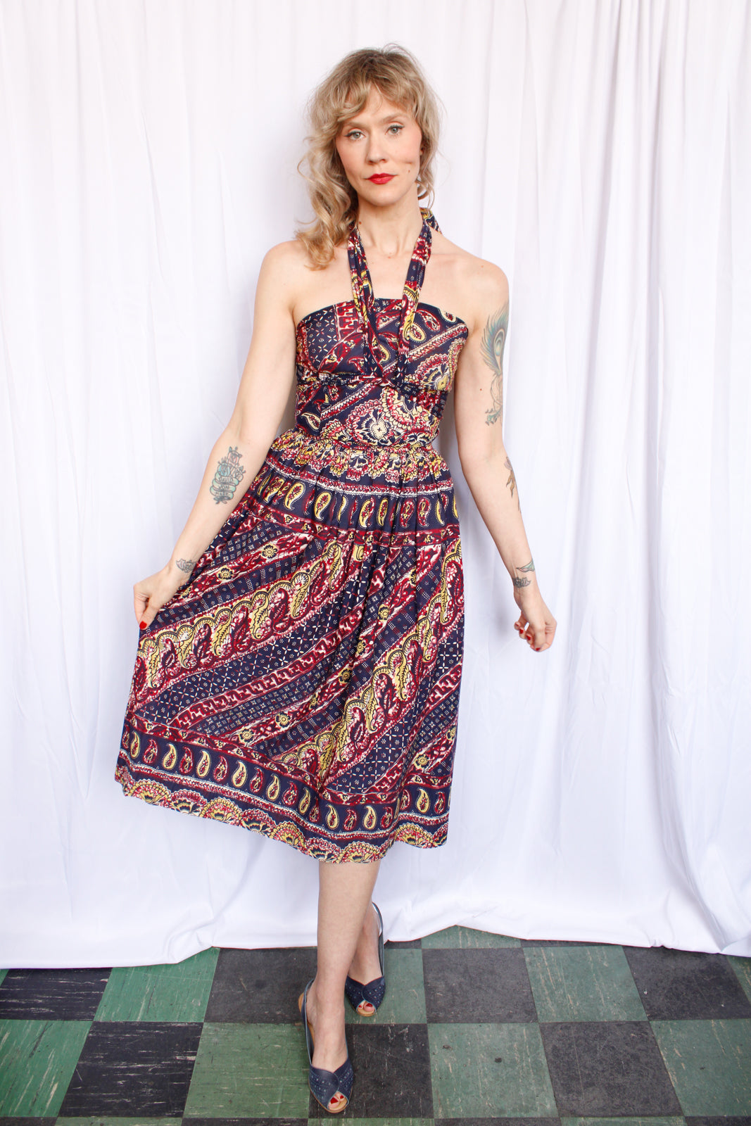 1940s Convertible 9-way Batik Summer Dress - XS
