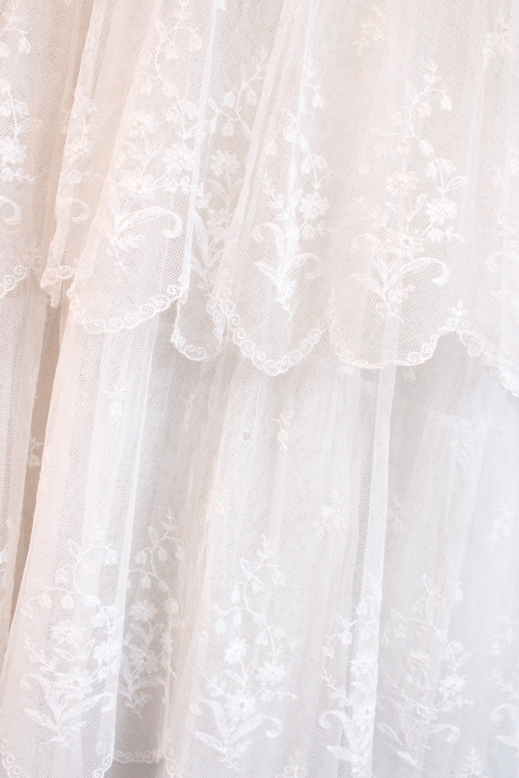 Edwardian Lace Tulle Tiered Sheer Wedding Dress - Small