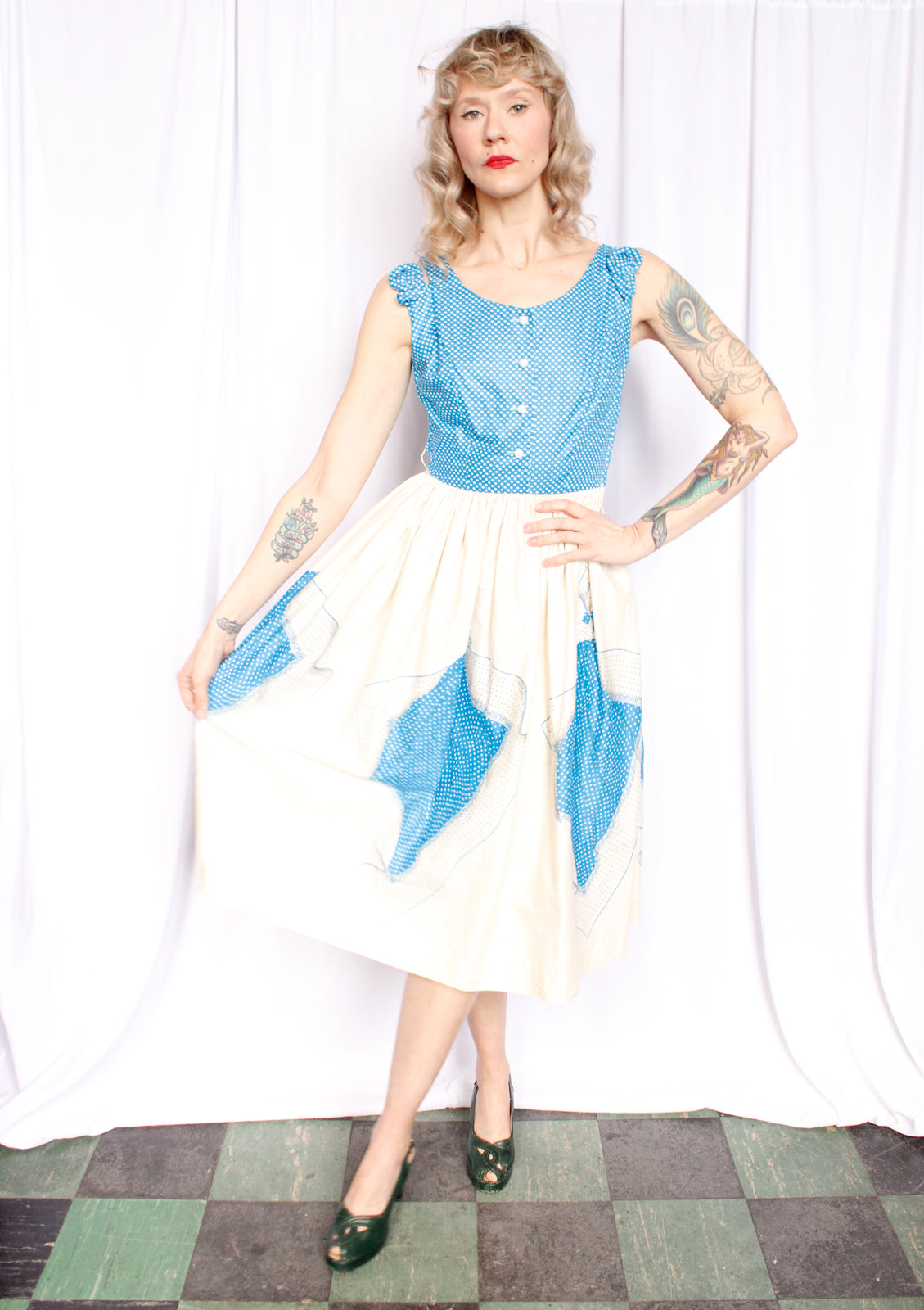 1950s Vicky Vaughn Scarf Print Dress - Small