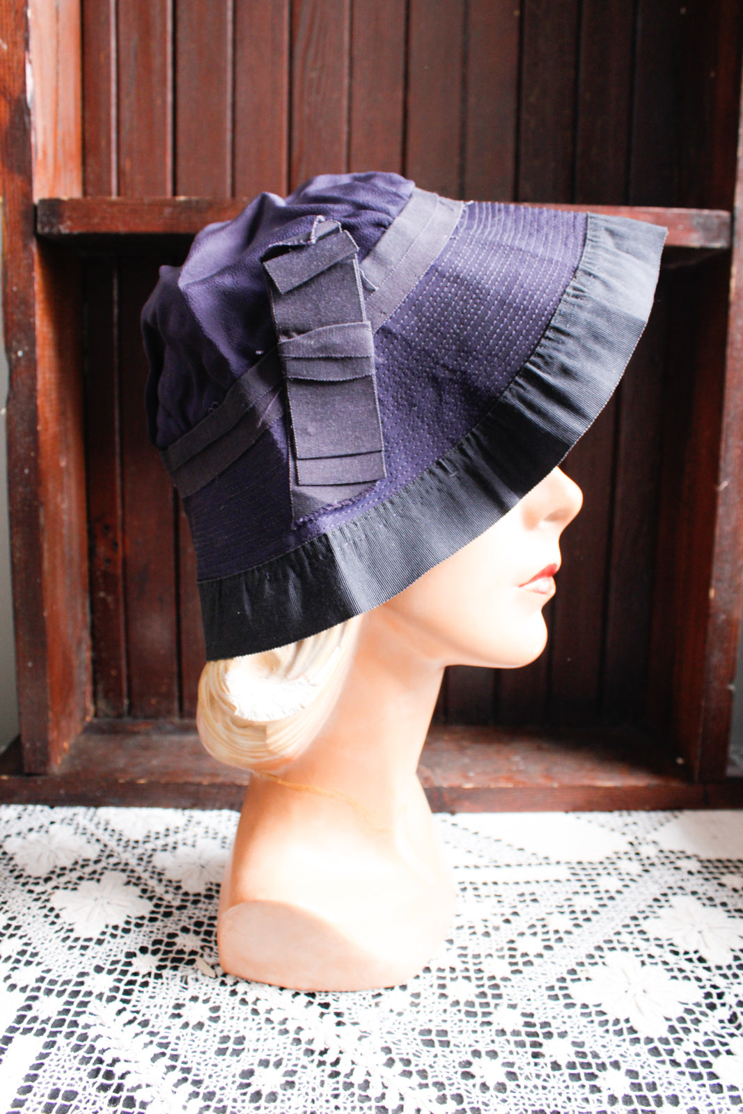 1930s Navy Rayon Summer Cloche Hat