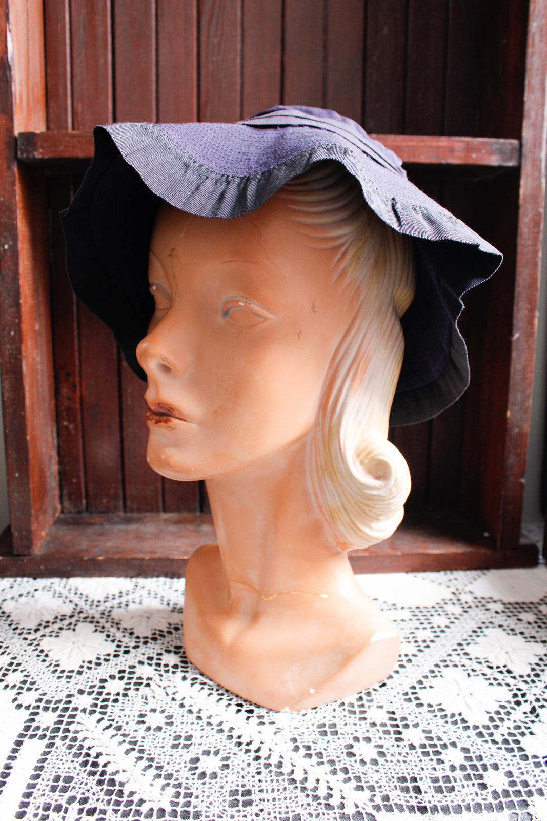 1930s Navy Rayon Summer Cloche Hat
