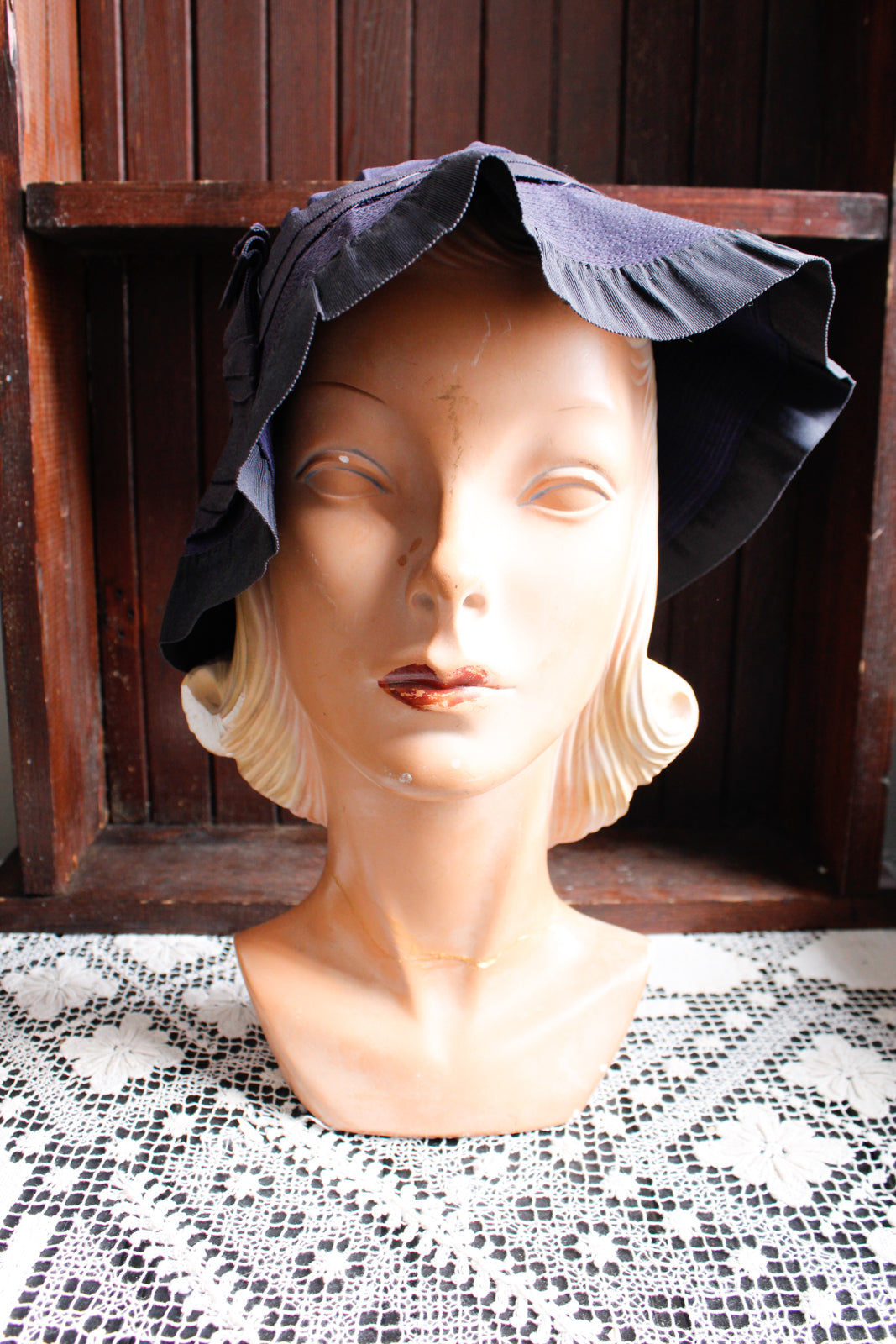 1930s Navy Rayon Summer Cloche Hat