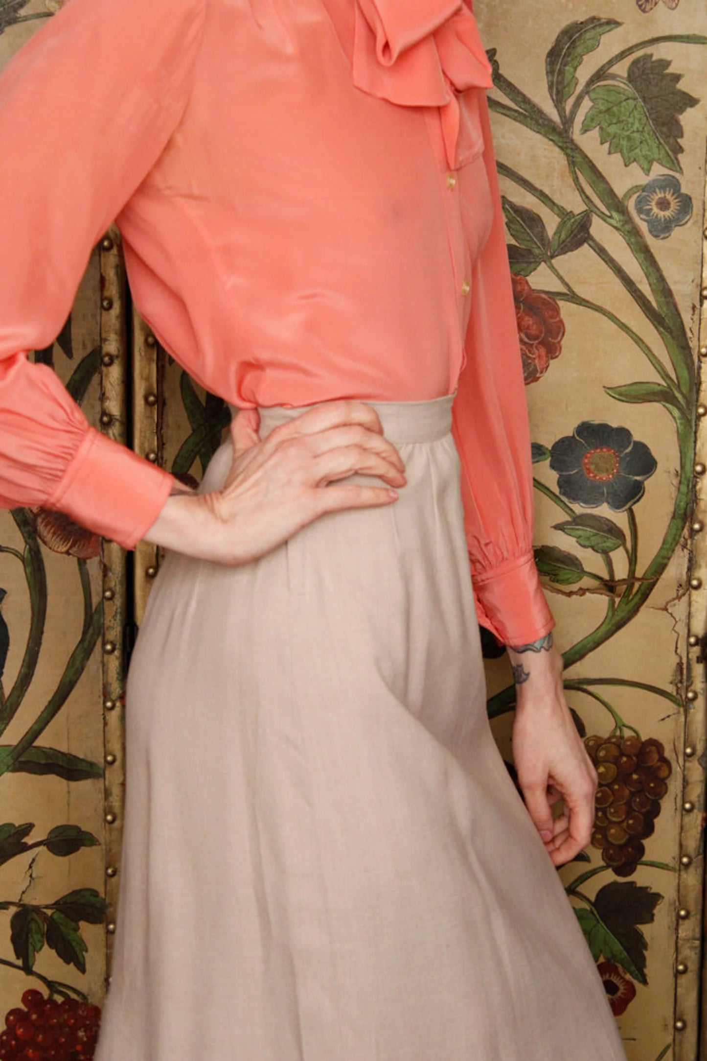 1950s Double Button Wool Linen Blend Skirt