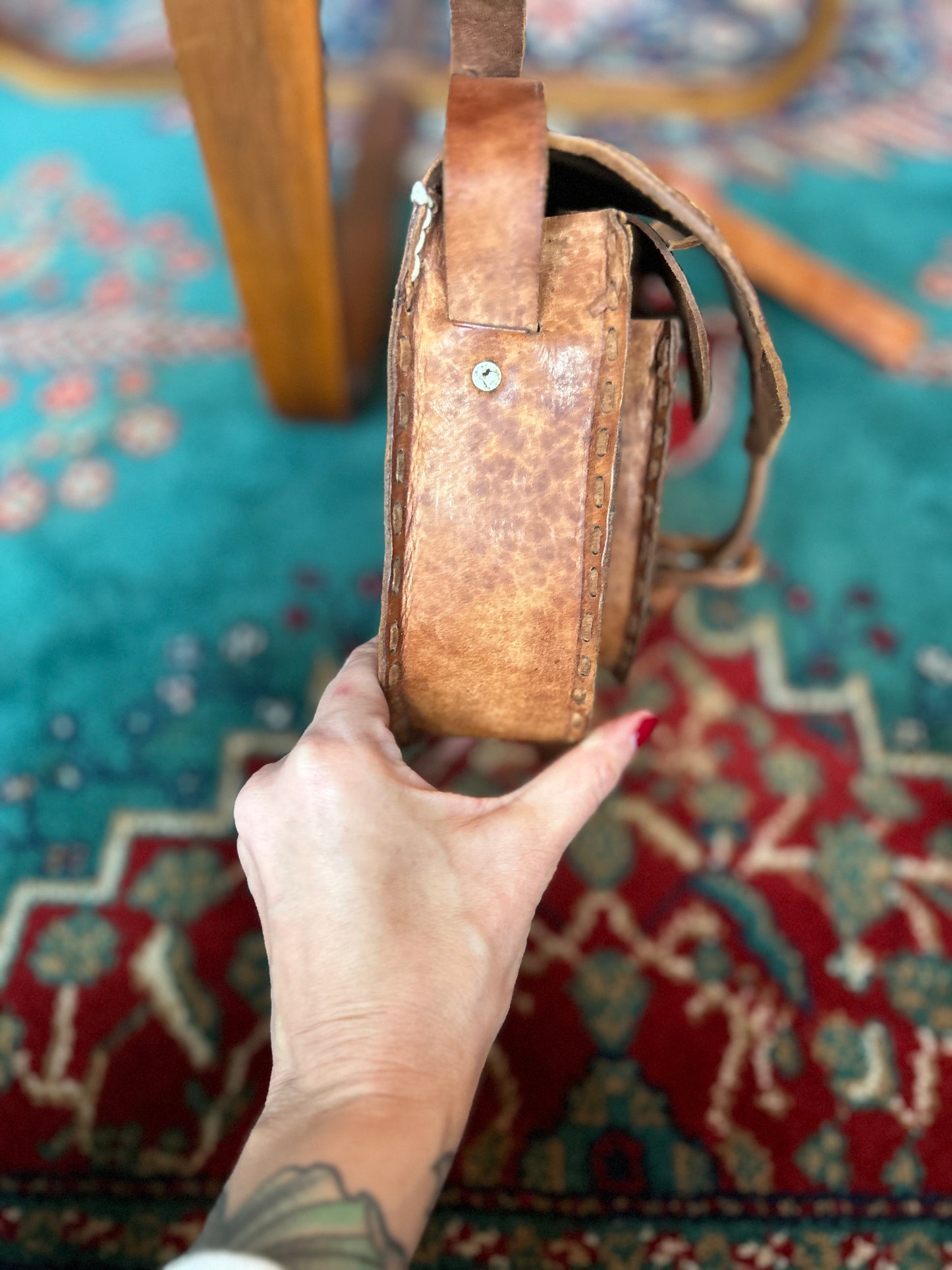 1970s stitched Leather Handbag