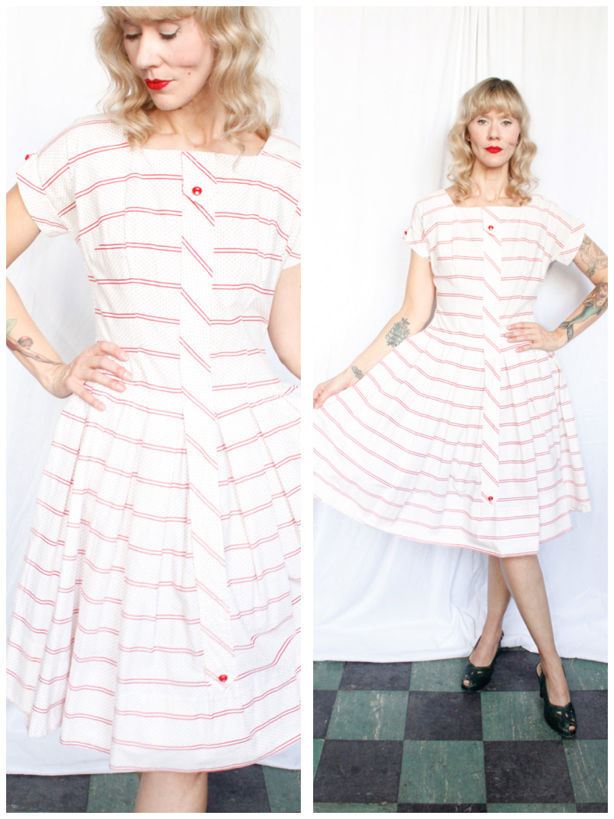 1950s Polka Dot Day Dress - Medium