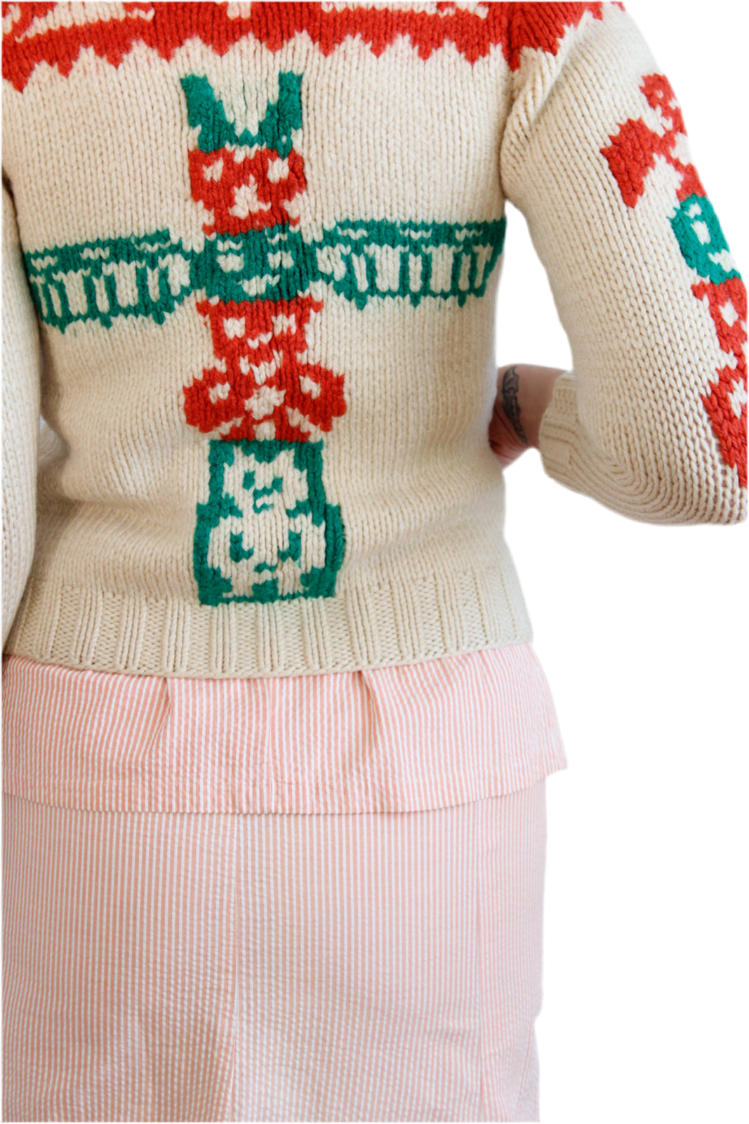 Late 1950s Cowichan Totem Pole Curling Sweater - Xsmall