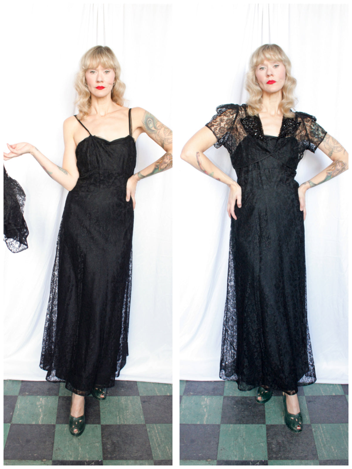 1930s Black Lace Gown & Bolero - Medium
